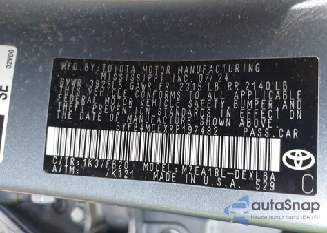 2024 Toyota Corolla Le из США, поврежденный, VIN 5YFB4MDEXRP197482